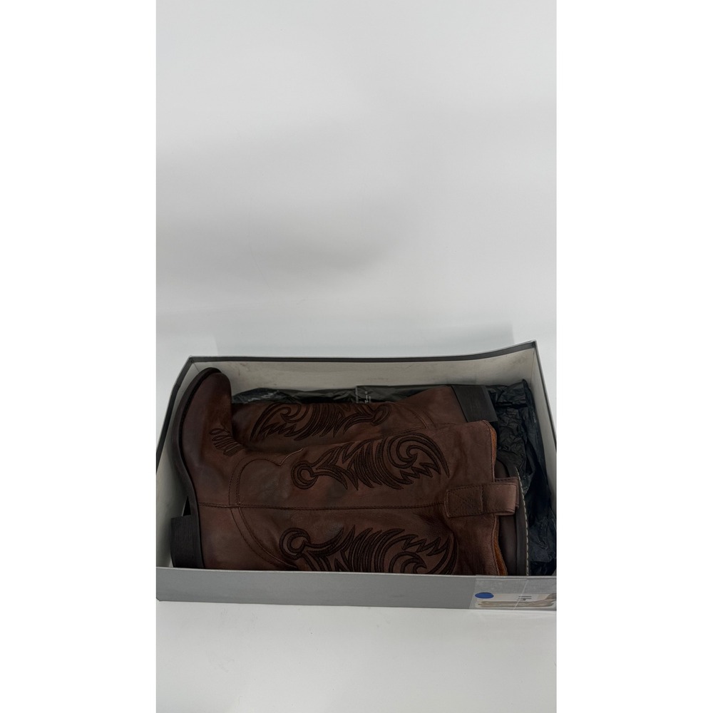 Grey Mer Italian Leather Western‎ Boots Women 41 Brown Embroidered Tall Country - Picture 11 of 14